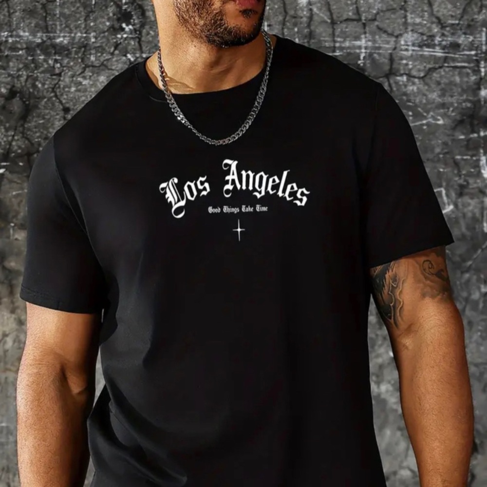 LA.Black Letter Print Tee Shirt